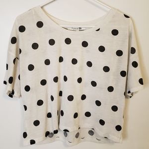3 for $15 - Off-white Black Polka Dot Flowy Crop Top